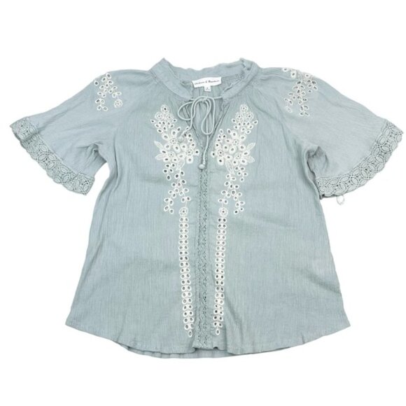 CHELSEA & THEODORE Floral Eyelet Embroidered Blouse Sz Small - Picture 4 of 6